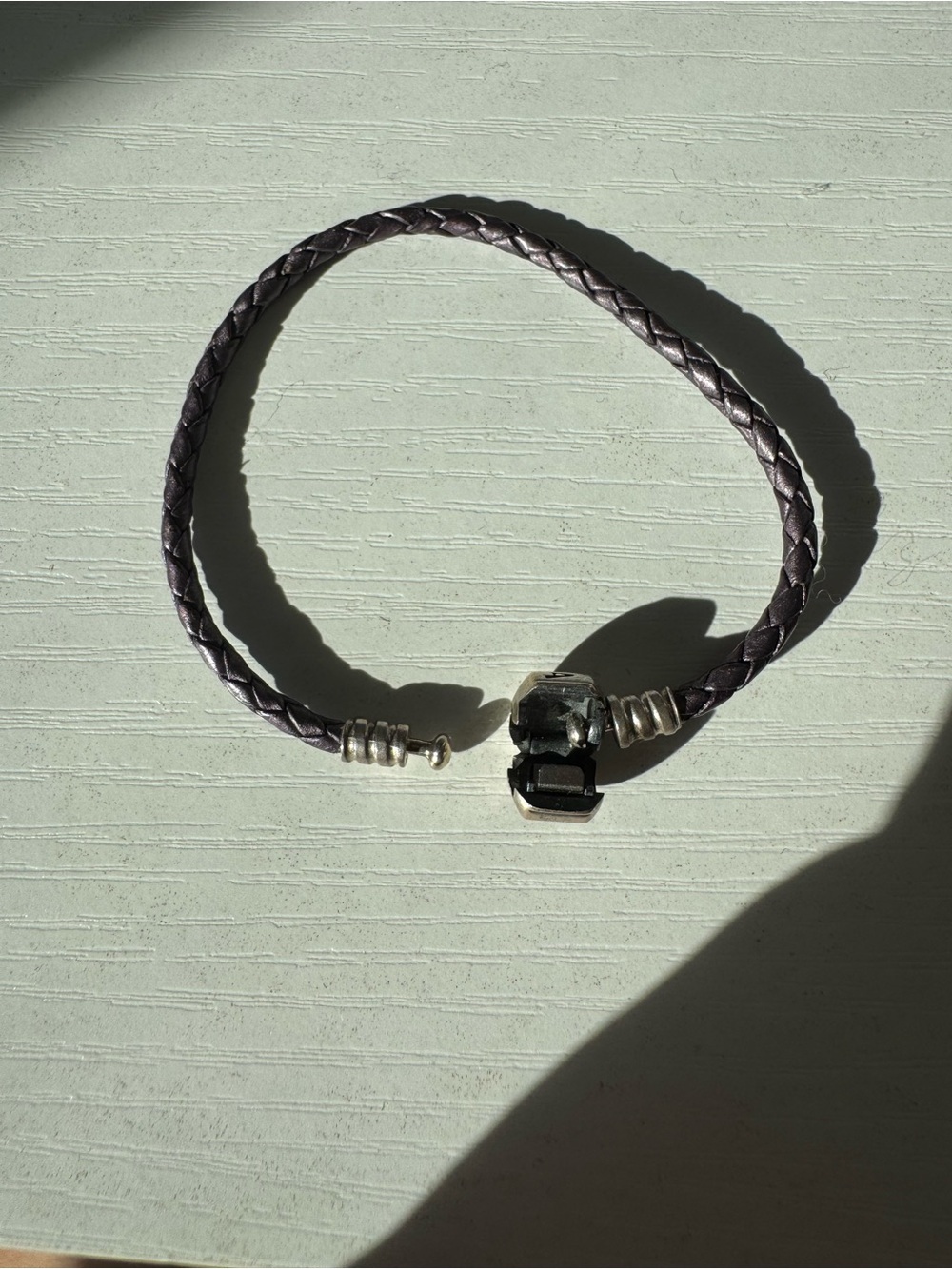 Authentic Pandora Purple Braided Leather Bracelet Sterling Silver Clasp